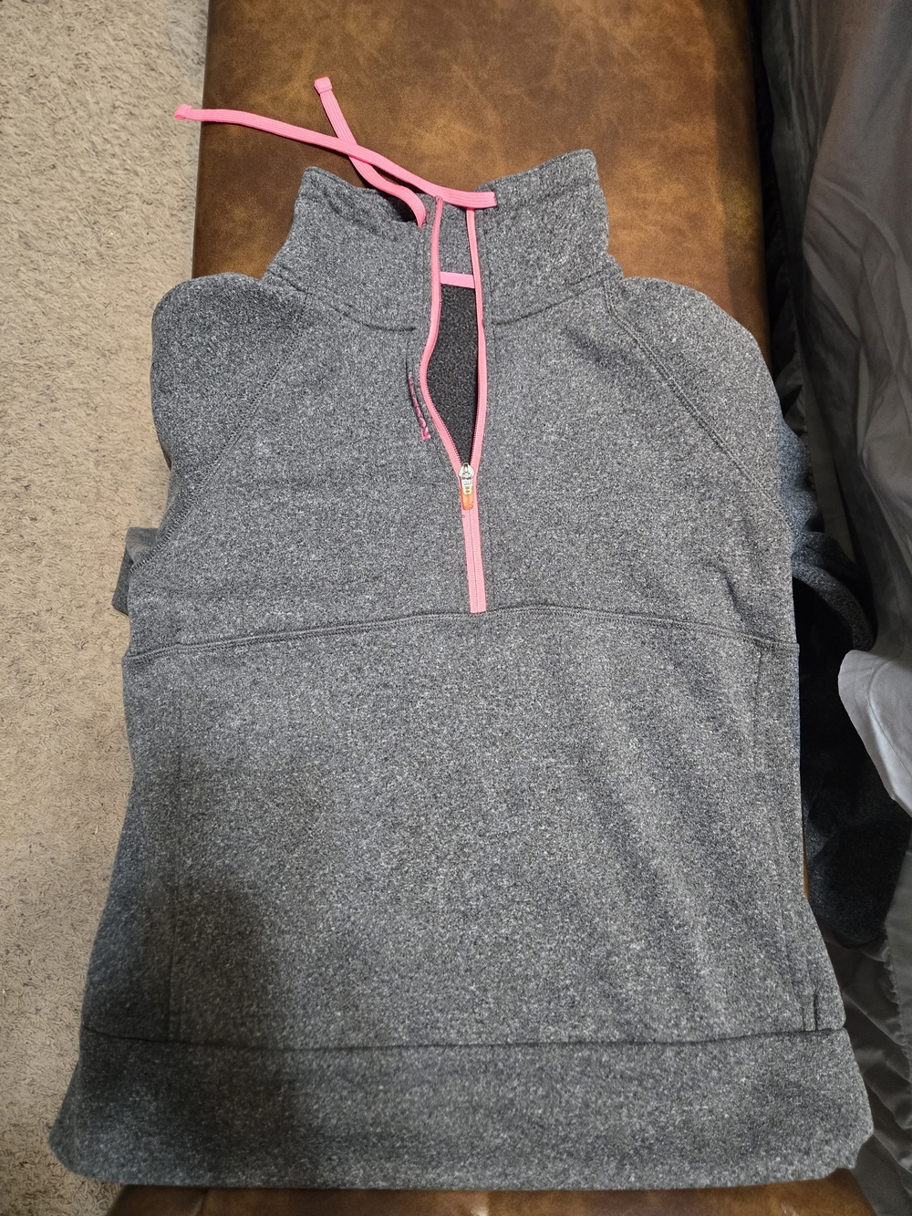 Gray Heather Quarter-Zip Pullover with Pink Trim